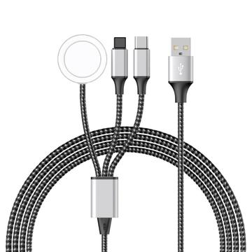 Cavo di ricarica intrecciato 3 in 1 - Type-C, Lightning, Apple Watch - 1.2m