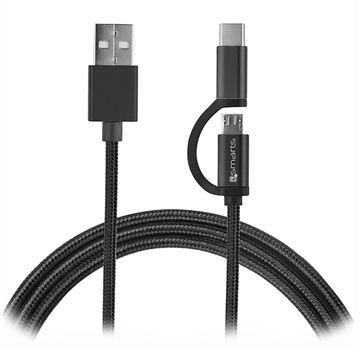 Cavo Fabric MicroUSB & Type-C 4smarts ComboCord - 1m - Nero