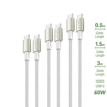 4smarts PremiumCord Set di cavi USB-C/USB-C 60W - 0.5m, 1.5m, 3m - 3 pezzi.