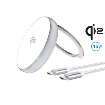 4smarts Caricabatterie wireless veloce Qi2 con supporto - Compatibile con MagSafe - 15W - Bianco / Argento