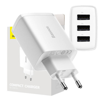 Caricabatterie rapido compatto Baseus CCXJ020102, 3x USB, 17W