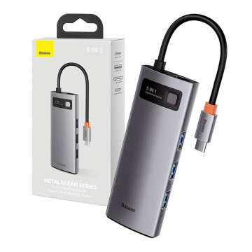 Hub 5in1 Baseus Metal Gleam Series CAHUB-CX0G, da USB-C a 3x USB 3.0 + HDMI + USB-C PD