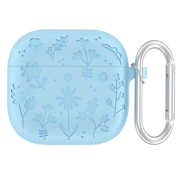 AirPods 4 Custodia in silicone liquido con motivo floreale e moschettone - Blu baby