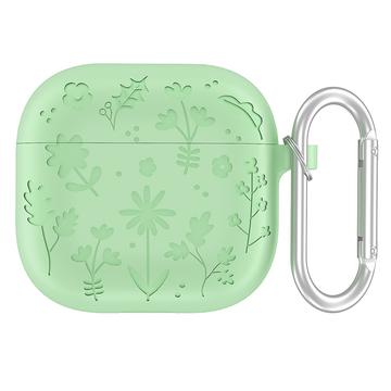 AirPods 4 Custodia in silicone liquido con motivo a fiori e moschettone - Verde