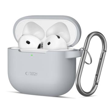 Custodia AirPods 4 Tech-Protect con gancio in silicone - Grigio pastello