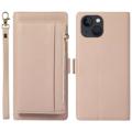 Custodia a Portafoglio Magnetica 2-in-1 per iPhone 14 con Cerniera - Beige