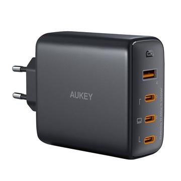 Aukey PA-B7S Caricabatterie Omnia II Mix S da parete 100W - Caricabatterie GaN con 1 porta USB-A e 3 porte USB-C - Nero