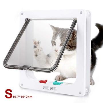 Porta per animali domestici autobloccante con sistema di bloccaggio a 4 vie per gatti e cani di piccola taglia - S - Bianco