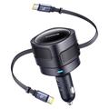 Caricabatterie da auto Baseus Enjoyment Max - 60W Doppio cavo USB-C retraibile, design ruotabile - Nero