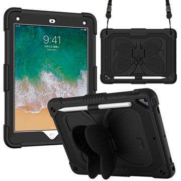 Forma a farfalla Kickstand PC + Custodia in silicone per tablet con tracolla per iPad 9,7 pollici (2018)/(2017)/iPad Air 2 - Nero