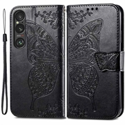 Custodia a portafoglio per Sony Xperia 1 VI serie Butterfly - Nera