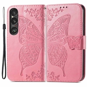 Custodia a portafoglio per Sony Xperia 1 VI serie Butterfly - Rosa