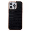 Custodia Rivestita in Pelle Serie Coccodrillo per iPhone 14 Pro Max - Nero