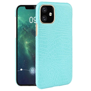 Custodia in Plastica Rivestita per iPhone 11 - Coccodrillo - Color Ciano