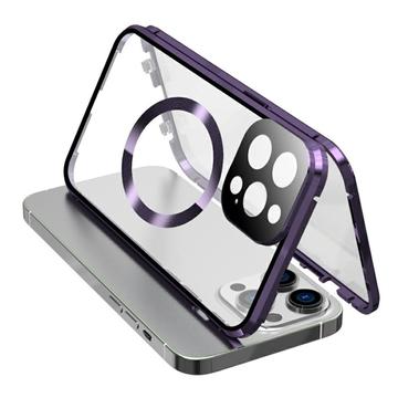 Compatibile con la custodia MagSafe per iPhone 15 Pro Telaio metallico magnetico + copertura del telefono in vetro temperato su entrambi i lati con chiusura a fibbia - Viola