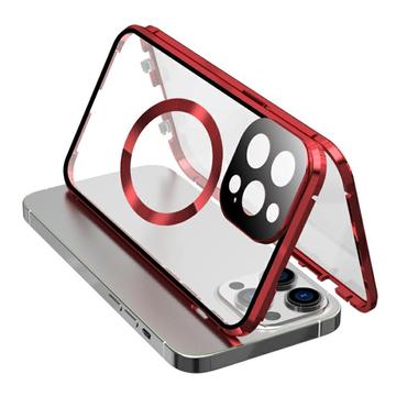 Compatibile con la custodia MagSafe per iPhone 15 Pro Telaio metallico magnetico + copertura del telefono in vetro temperato su entrambi i lati con chiusura a fibbia - Rosso