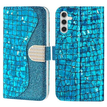 Custodia a Portafoglio Serie Croco Bling per Samsung Galaxy A34 5G - Blu