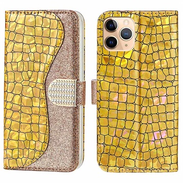 Custodia a Portafoglio Croco Bling per Samsung Galaxy A50 - Color Oro