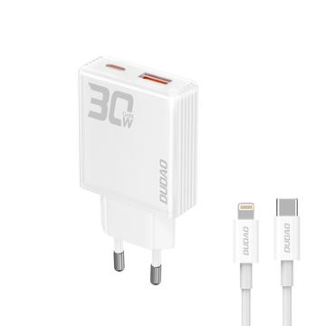 Dudao A30EUL Caricatore da parete GaN da 30W con cavo Lightning - Bianco