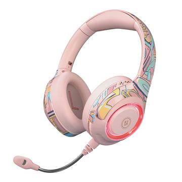 EL-A2 Cuffie da gioco pieghevoli Graffiti Cool con microfono Auricolare Bluetooth montato sulla testa - Rosa