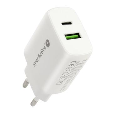 Caricabatterie da parete EverActive SC-370Q 25W - USB-A, USB-C - Bianco