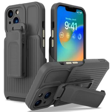 Custodia Ibrida iPhone 14 Plus con Clip Cintura Serie Explorer - Grigia