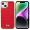 Custodia Rivestita Elettrolitica Fierre Shann per iPhone 14 - Coccodrillo - Rosso