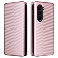 Custodia a Flip per Samsung Galaxy Z Fold5 - Fibra di Carbonio - Rosa Oro