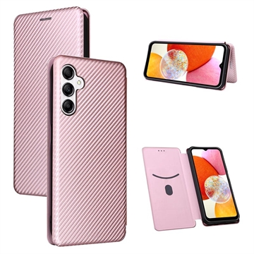 Custodia Flip per Samsung Galaxy A14 - Fibra di Carbonio - Rosa Oro