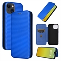 Custodia a Flip per iPhone 15 Plus - Fibra di Carbonio - Blu