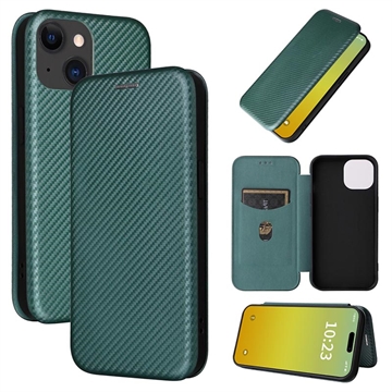 Custodia a Flip per iPhone 15 Plus - Fibra di Carbonio - Verde