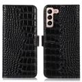 Custodia in Pelle a Portafoglio Serie Crocodile con RFID per Samsung Galaxy S23 5G - Nera