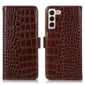 Custodia in Pelle a Portafoglio Serie Crocodile con RFID per Samsung Galaxy S23 5G - Marrone