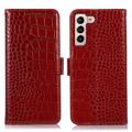 Custodia in Pelle a Portafoglio Serie Crocodile con RFID per Samsung Galaxy S23 5G - Rossa