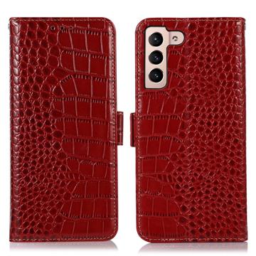 Custodia in Pelle a Portafoglio Serie Crocodile con RFID per Samsung Galaxy S23 5G - Rossa