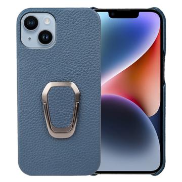 Custodia Rivestita in Pelle per iPhone 14 con Supporto ad Anello - Blu