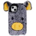 Custodia ibrida Fluffy Plush per iPhone 14 Plus - Maiale Grigia