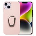 Custodia Rivestita in Pelle per iPhone 14 Plus con Supporto ad Anello - Rosa