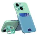 Cover con Porta Carte CamStand per iPhone 14 Plus - Verde Chiaro / Azzurro