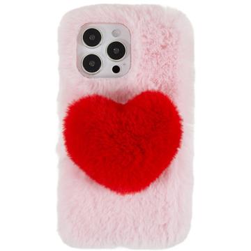 Custodia in TPU Plush Heart per iPhone 14 Pro - Rosa