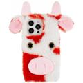 Custodia ibrida Fluffy Plush per iPhone 14 Pro - Mucca Rossa