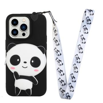 Custodia in TPU con Tasca con Cerniera Cartoon Design per iPhone 14 Pro Max - Panda