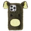 Custodia ibrida Fluffy Plush per iPhone 14 Pro - Maiale Verde