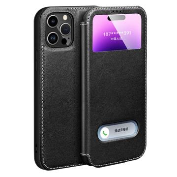 Custodia a Flip in Pelle Dual View per iPhone 14 Pro Max - Nera