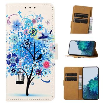 Custodia a Portafoglio per Samsung Galaxy A50 - Serie Glam - Albero in Fiore / Blu