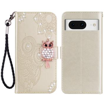 Google Pixel 8 Custodia portafoglio con strass gufo