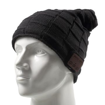 Cappello caldo invernale lavorato a maglia con motivo a griglia e cuffie Bluetooth wireless e microfono incorporati