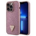 iPhone 15 Pro Guess Rhinestones Triangle Metal Logo Case - Pink