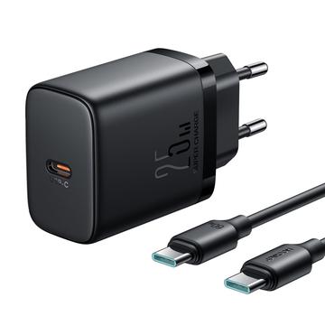 JOYROOM JR-TCF11 Set di caricabatterie da parete rapido da 25 W con cavo da USB-C a USB-C 60W da 1 m, spina UE - Nero