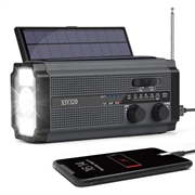 Lippa LPFMR02 Radio d'emergenza FM con manovella, pannello solare, power bank 4500mAh - Nero